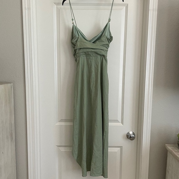 Zara Ruched Linen Blend Midi Dress Small Seafoam Green - Picture 4 of 5